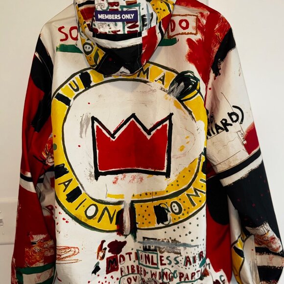 Jean-Michel Basquiat x Members Only Jacket Men L Red Windbreaker Shell - Picture 3 of 5